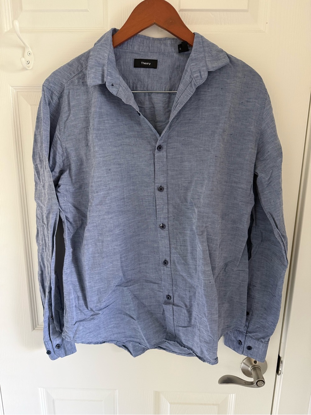 Theory Men's Blue Casual Button-Down Linen button down shirt L